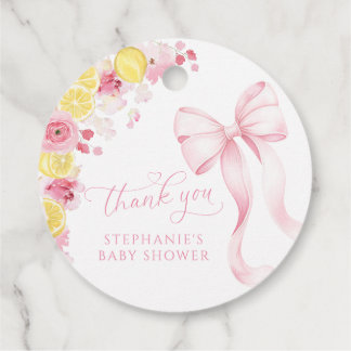 Pink Bow Lemon Baby Shower Favor Tags