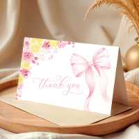 Pink Bow Lemon Baby Shower Thank You Card