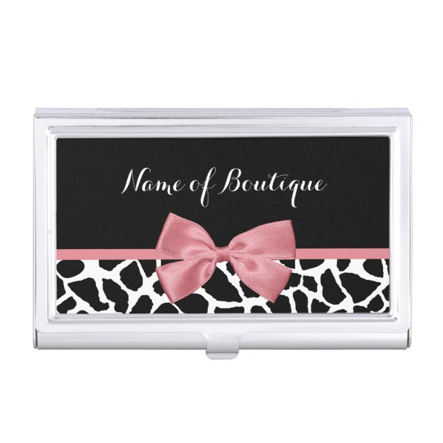 Pink Bow Leopard Boutique Business Card Holder (Front)