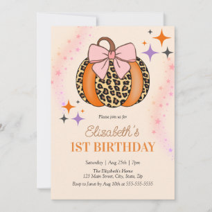 Pink Bow Leopard Pumpkin Girl Halloween Birthday Invitation