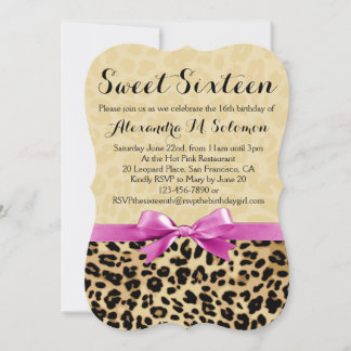 Pink Bow Leopard Sweet 16 Party Invitation