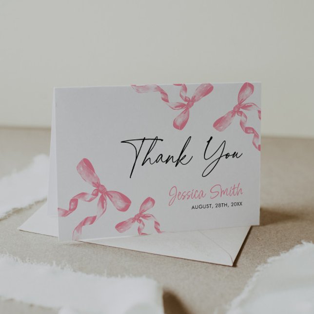 Pink Bow  Letterpress Thank You Card (Creator Uploaded)