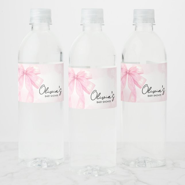 Pink Bow Little Boo Baby Shower Water Bottle Label (Bottles)