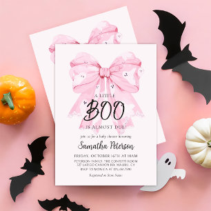 Pink Bow Little Boo Ghost Baby Shower Invitation