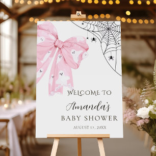 Pink Bow Little Boo Ghost Baby Shower Welcome Sign