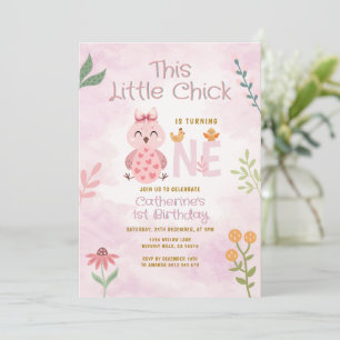 Pink Bow Little Chicks is turning ONE Birthday Invitation