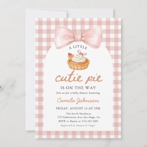 Pink Bow Little Cutie Pie Fall Baby Shower Invitation