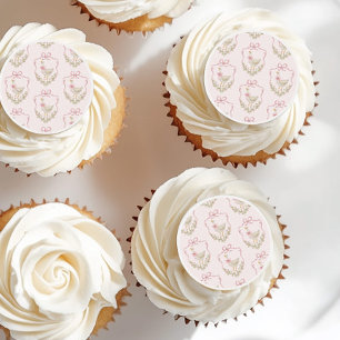 Pink Bow Little Goose floral Crest baby shower Edible Frosting Rounds