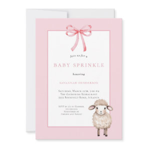 Pink Bow Little Lamb Baby Shower Sprinkle Invitation