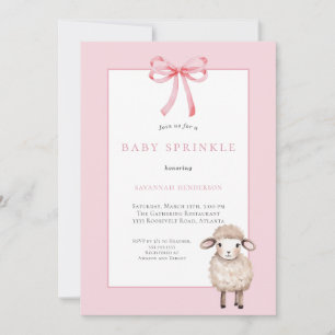 Pink Bow Little Lamb Baby Shower Sprinkle Invitation