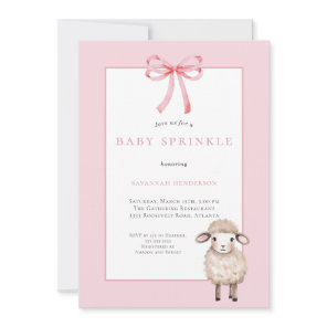 Pink Bow Little Lamb Baby Sprinkle Invitation
