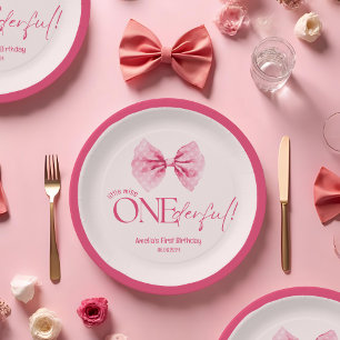 Pink bow Little Miss Onederful 1st Birthday Paper Plates