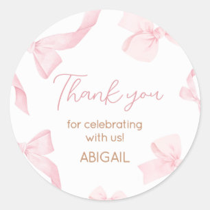 Pink Bow Little Miss Photo Birthday Party Classic Round Sticker