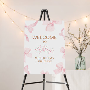 Pink Bow Little Miss Photo Birthday Welcome Sign