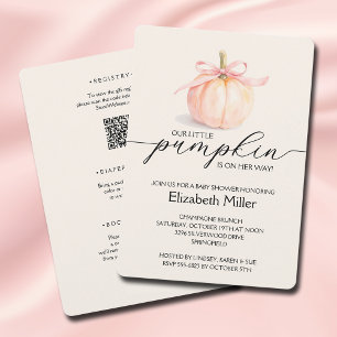 Pink Bow Little Pumpkin Baby Shower All In One Invitation