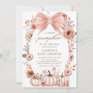 Pink Bow Little Pumpkin Baby Shower Invitation 