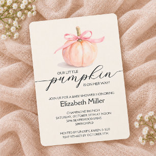 Pink Bow Little Pumpkin Baby Shower Invitation
