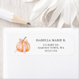 Pink Bow Little Pumpkin Baby Shower Label