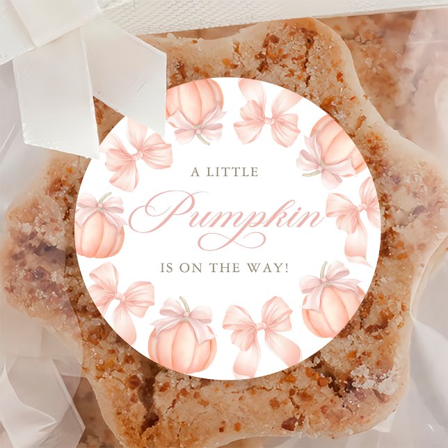 Pink Bow Little Pumpkin Baby Shower Sticker (Creator Uploaded)
