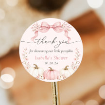 Pink Bow Little Pumpkin Baby Shower Sticker
