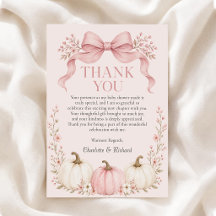 Pink Bow Little Pumpkin Baby Shower Thank You Card