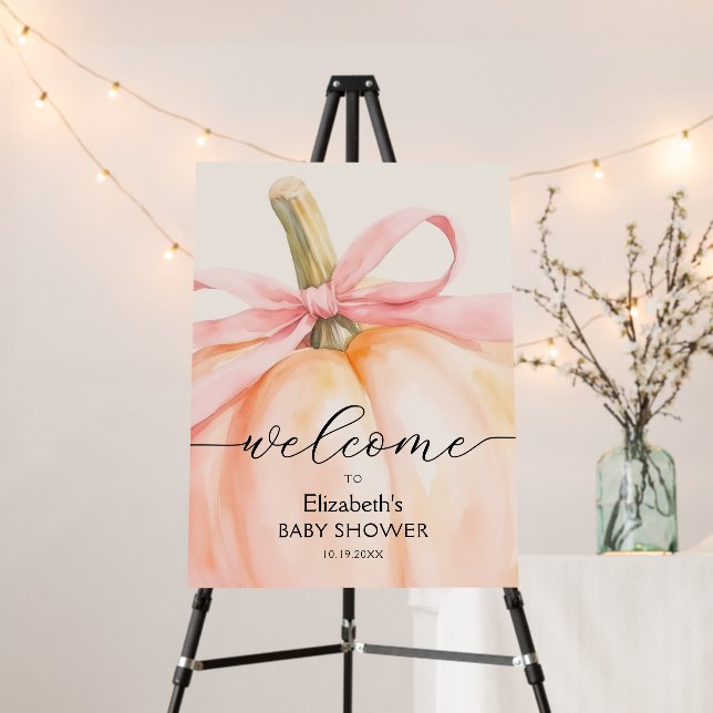 Pink Bow Little Pumpkin Baby Shower Welcome Foam Board (In Situ (Stand))