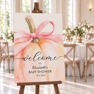 Pink Bow Little Pumpkin Baby Shower Welcome Foam Board