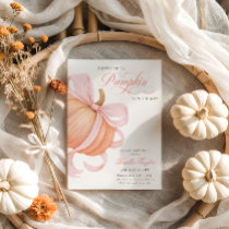 Pink Bow Little Pumpkin Elegant Baby Shower Invitation
