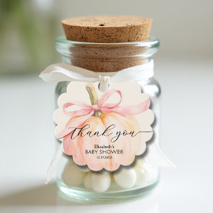 Pink Bow Little Pumpkin Girl Baby Shower Favor Tags