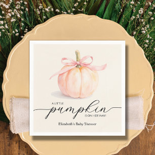 Pink Bow Little Pumpkin Girl Baby Shower Napkins