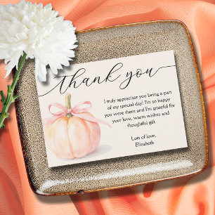 Pink Bow Little Pumpkin Girl Baby Shower Thank You Note Card