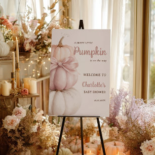 Pink Bow Little Pumpkin Girl Baby Shower Welcome Foam Board