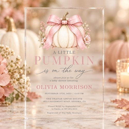Fall Little Pumpkin Pink baby shower invitation