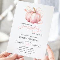 Pink Bow Little Pumpkin on the Way Baby Shower Invitation