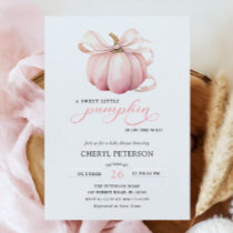 Pink Bow Little Pumpkin on the Way Baby Shower Invitation