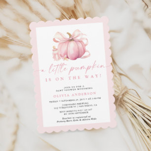 Pink Bow Little Pumpkin on the Way Baby Shower Invitation