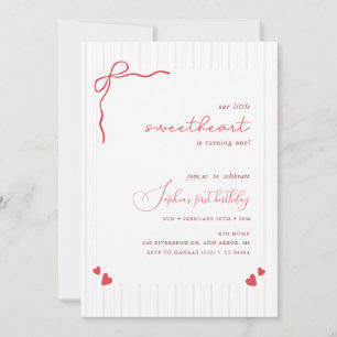 Pink Bow Little Sweetheart Baby Girl Birthday Invitation