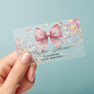 pink bow logo clear business cards