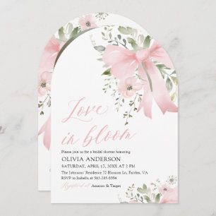 Pink Bow Love in Bloom Floral Arch Bridal Shower Invitation