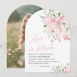 Pink Bow Love in Bloom Floral Arch Bridal Shower Invitation