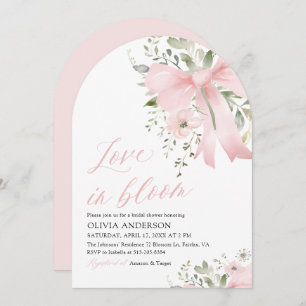 Pink Bow Love in Bloom Floral Arch Bridal Shower Invitation