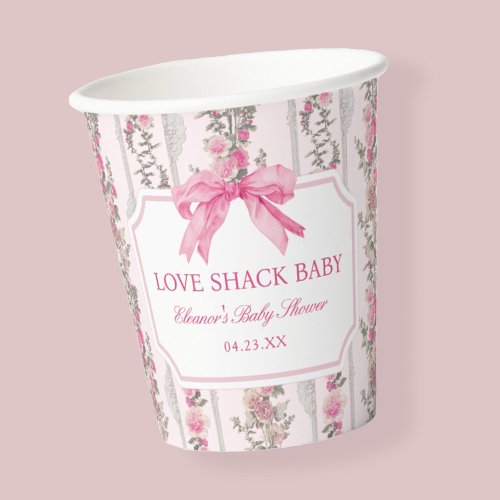 Pink Bow Love Shack Baby Shower Favors Paper Cups