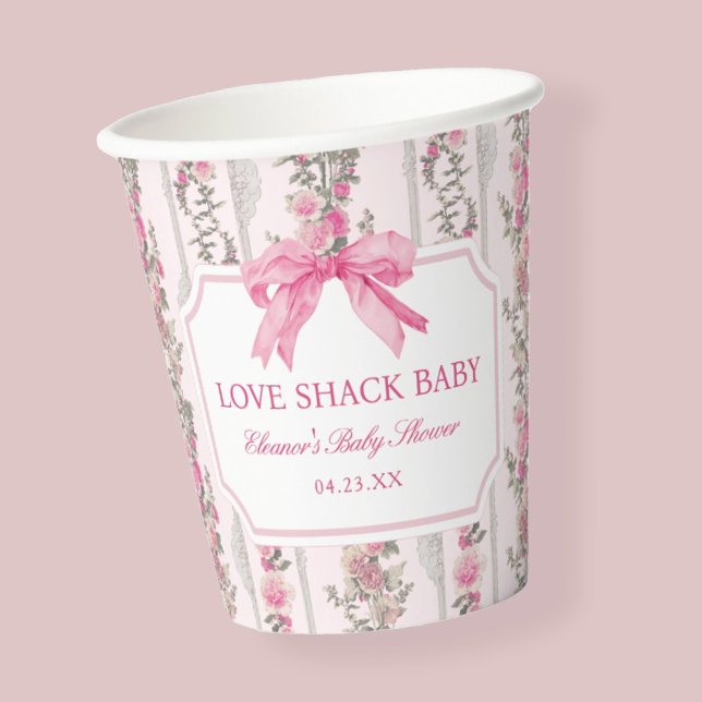 Pink Bow Love Shack Baby Shower Favors Paper Cups (Creator Uploaded)