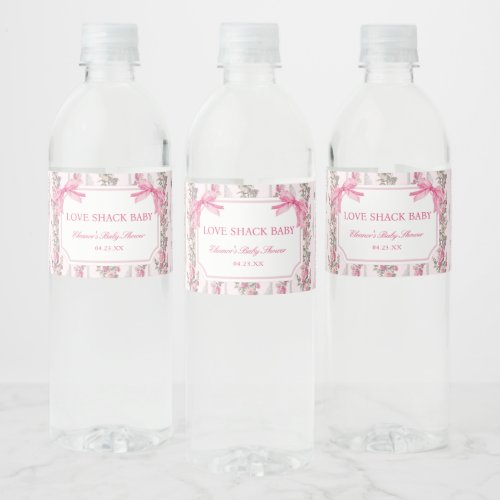Pink Bow Love Shack Baby Shower Favors Water Bottle Label