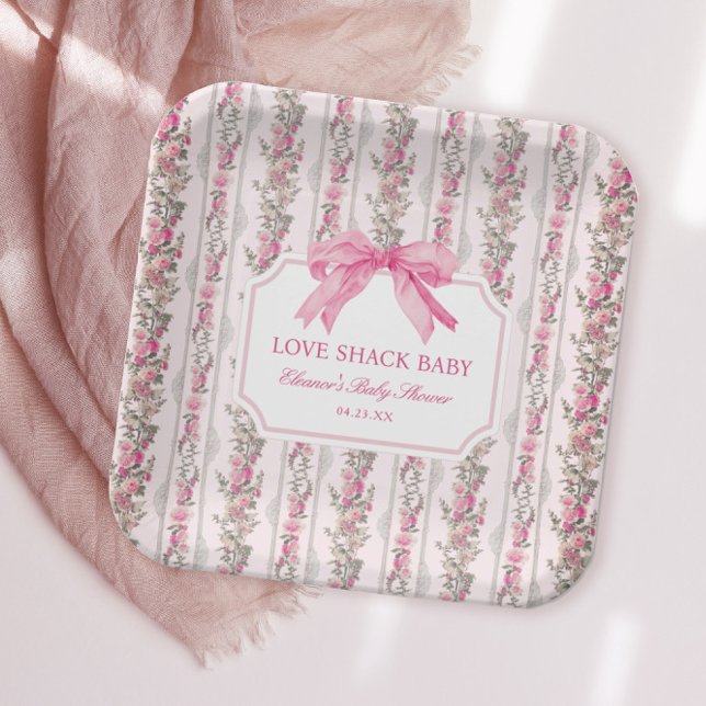 Pink Bow Love Shack Baby Shower Paper Plates (Creator Uploaded)