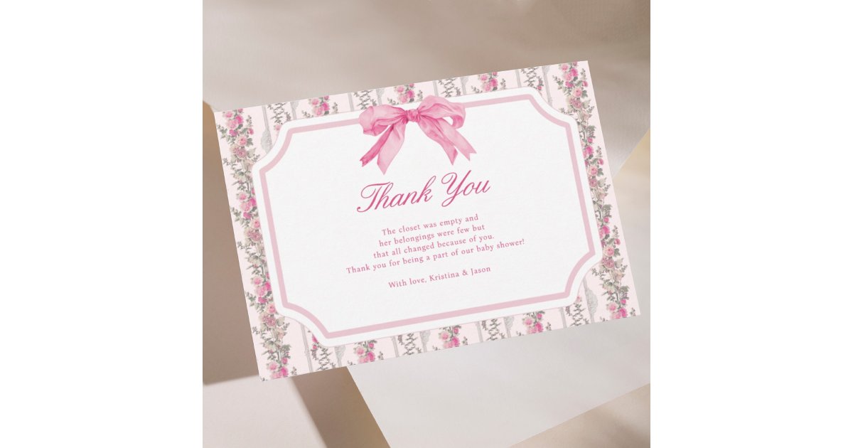 Pink Bow Love Shack Baby Shower Thank You Cards | Zazzle