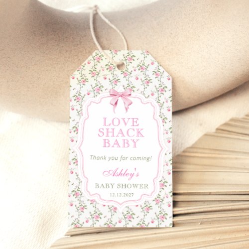 Pink Bow Love Shack Baby Shower Thank You Gift Tag