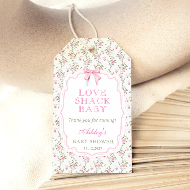 Pink Bow Love Shack Baby Shower Thank You Gift Tag | Zazzle