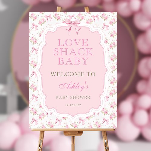Pink Bow Love Shack Baby Shower Welcome Foam Board