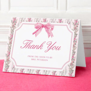 Pink Bow Love Shack Coquette Bridal Shower Letterpress Thank You Card